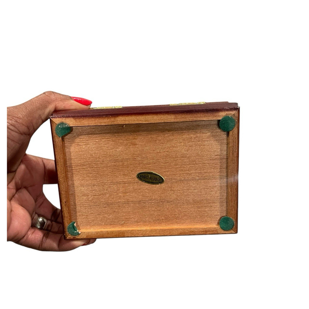 Vintage Small Wooden Jewelry Box with Etched Floral Glass Trinket Box Velvet - Picture 9 of 13
